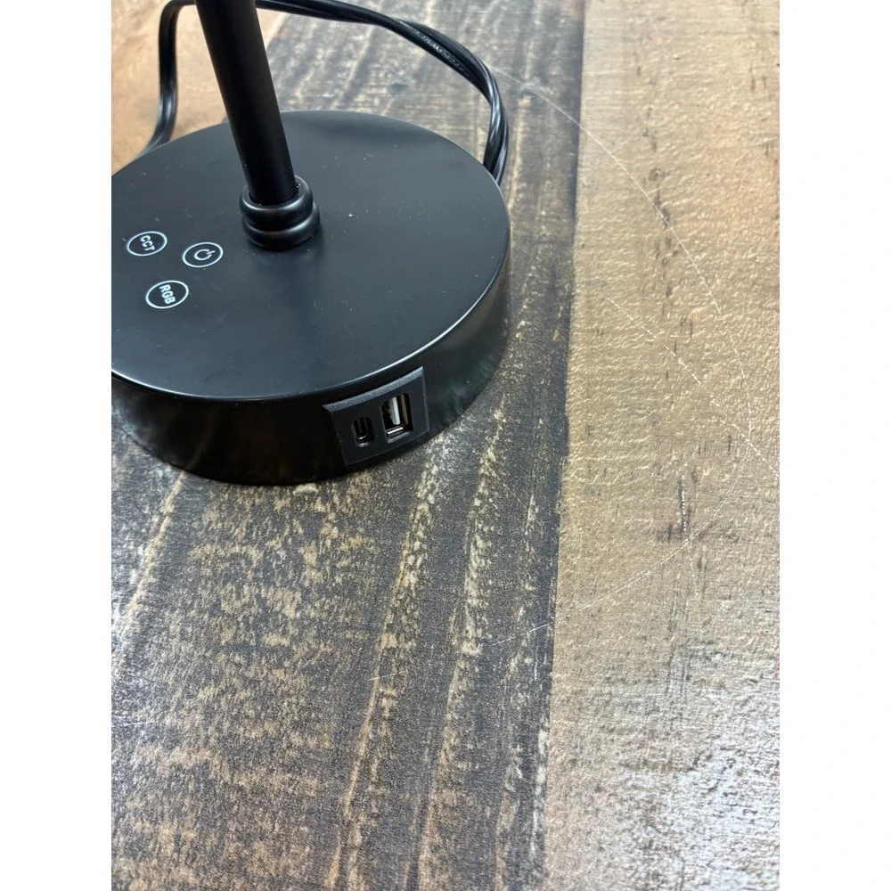 Modern RGB Touch Table Lamp with USB‎ C+A Charging Ports Grey Shade Black Base
